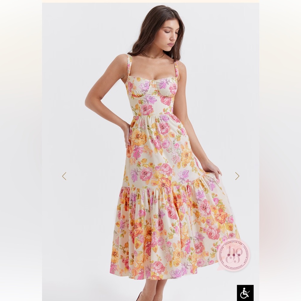 House of CB ELIA Ivory Floral Midi Sundress M